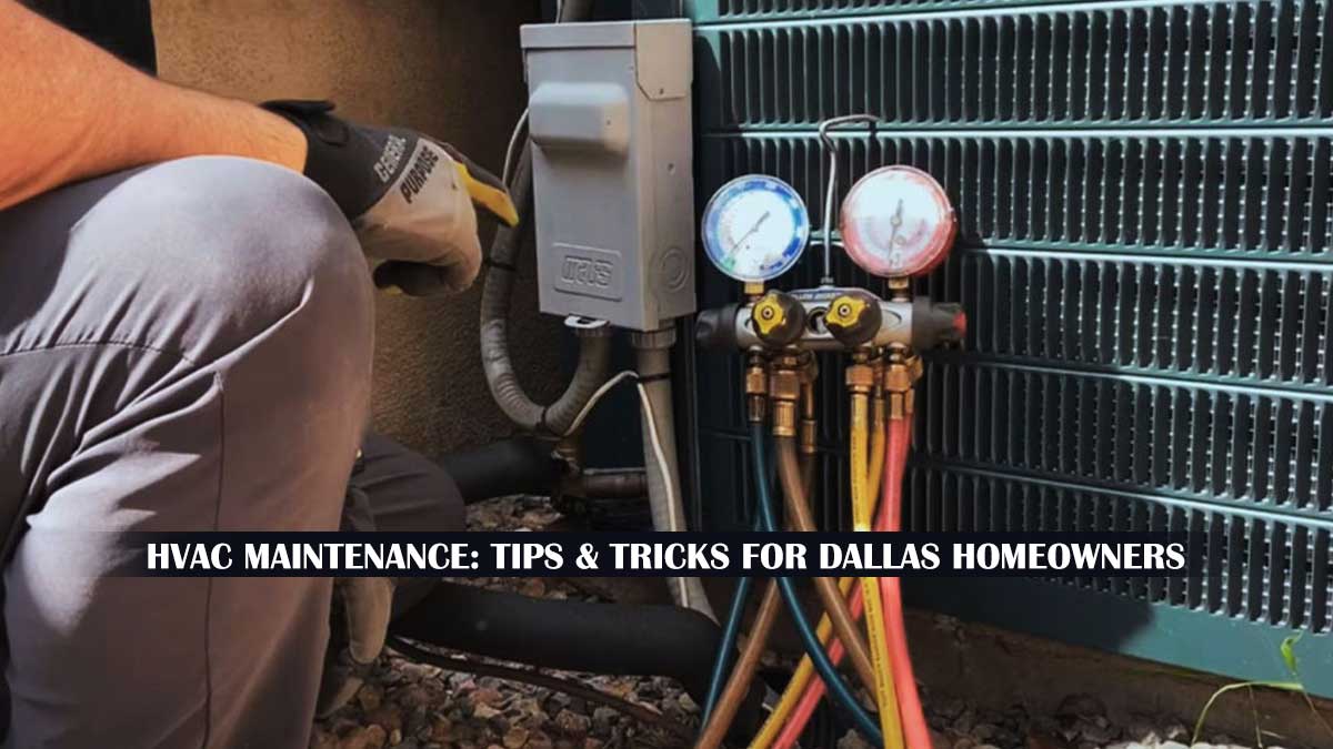 Close-up of a technician inspecting HVAC gauges with colorful hoses, highlighting essential HVAC maintenance tips for Dallas homeowners.